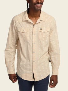  Howler Bros H Bar B Tech Longsleeve - Mosquero Stripe in Brown Rice