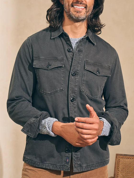 Faherty Brand Jersey Shirt Jacket in Faded Charcoal