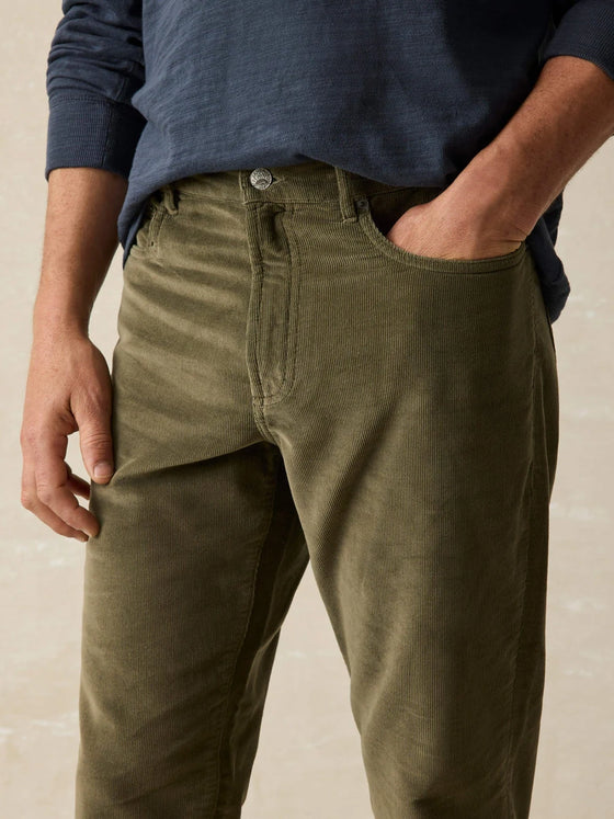 Faherty Brand Stretch Terry Corduroy 5 Pocket Pant in Surplus Olive