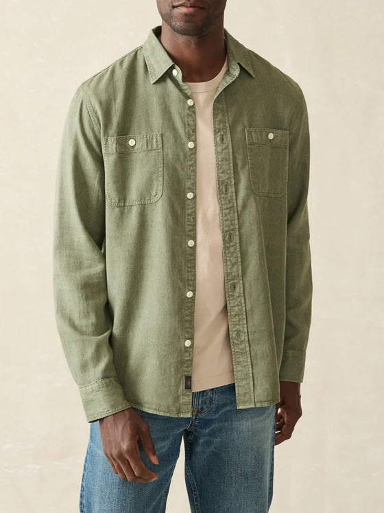 Faherty Brand Tried & True Chambray Workshirt in Desert Olive