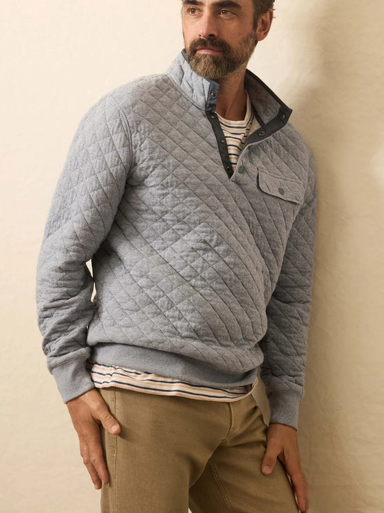 Faherty Brand Epic Quilted Fleece Pullover Ocean Wind Heather
