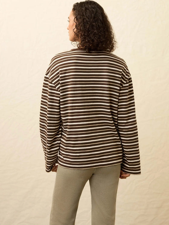 Faherty Brand Sunwashed Long Sleeve Retro Tee in Sand Drift Stripe