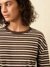 Faherty Brand Sunwashed Long Sleeve Retro Tee in Sand Drift Stripe brown
