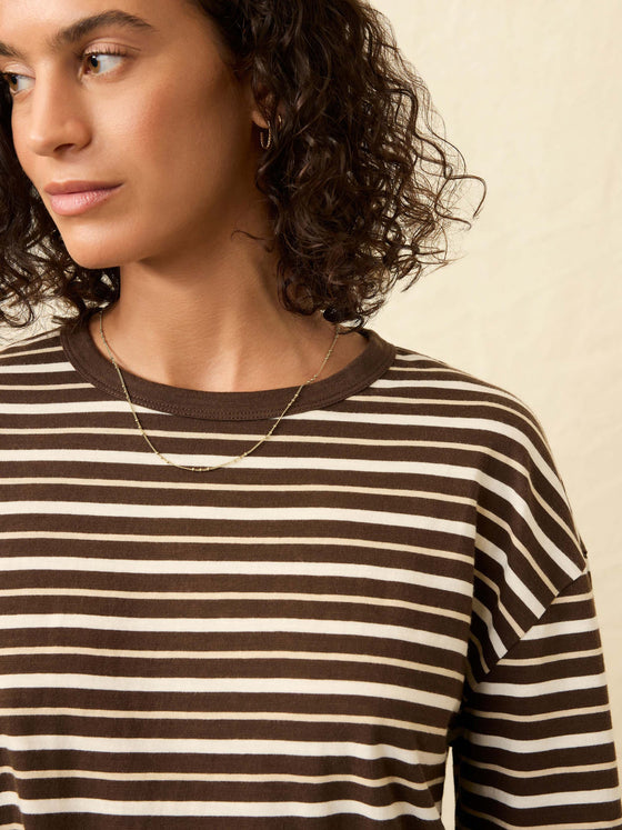 Faherty Brand Sunwashed Long Sleeve Retro Tee in Sand Drift Stripe brown