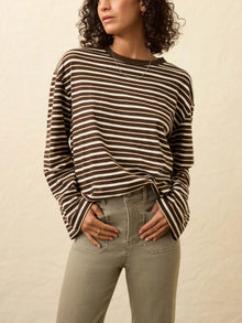  Faherty Brand Sunwashed Long Sleeve Retro Tee in Sand Drift Stripe
