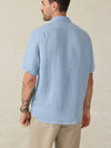 Faherty Brand Short Sleeve Palma Linen Shirt in Blue Basket Weave