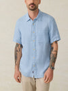 Faherty Brand Short Sleeve Palma Linen Shirt in Blue Basket Weave