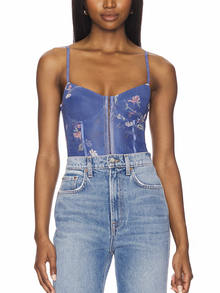  Free People Night Rhythm Printed Body Suit in Blue Floral Combo