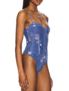 Free People Night Rhythm Printed Body Suit in Blue Floral Combo corset