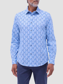  Bugatchi Jimmy Double-Sided Leaf & Diamond OoohCotton® Shirt in Air Blue