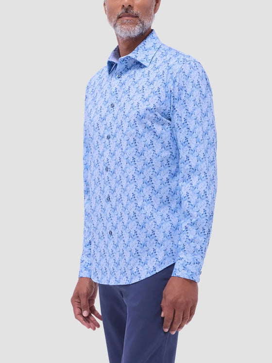 Bugatchi Jimmy Double-Sided Leaf & Diamond OoohCotton® Shirt in Air Blue