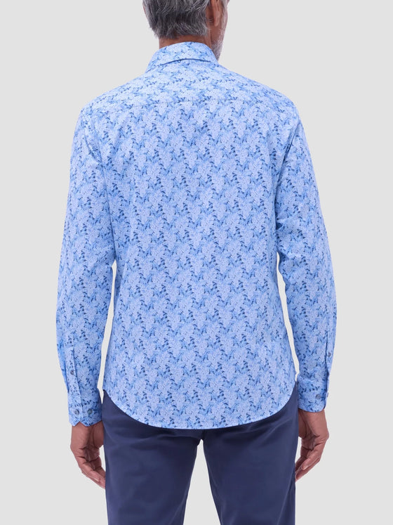 Bugatchi Jimmy Double-Sided Leaf & Diamond OoohCotton® Shirt in Air Blue