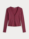 Good American The Rib V Neck Cardigan in Berry Noir
