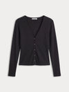 Good American The Rib V Neck Cardigan in Black
