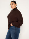 Good American Cozy Rib Turtleneck in Bark003 brown