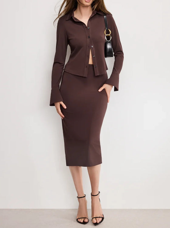 Good American Matte Jersey Long Sleeve Top in Bark003