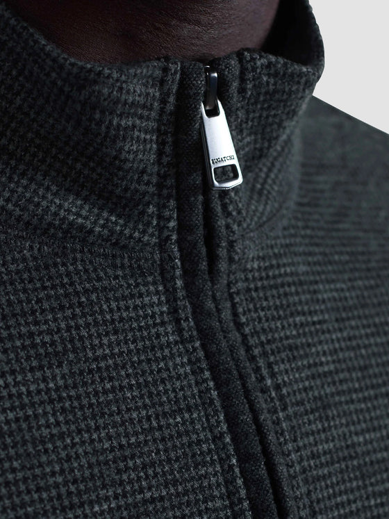 Bugatchi Houndstooth Performance Quarter Zip in Black