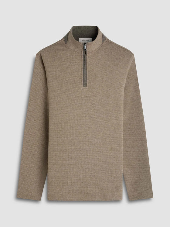 Bugatchi Houndstooth Performance Quarter Zip in Taupe