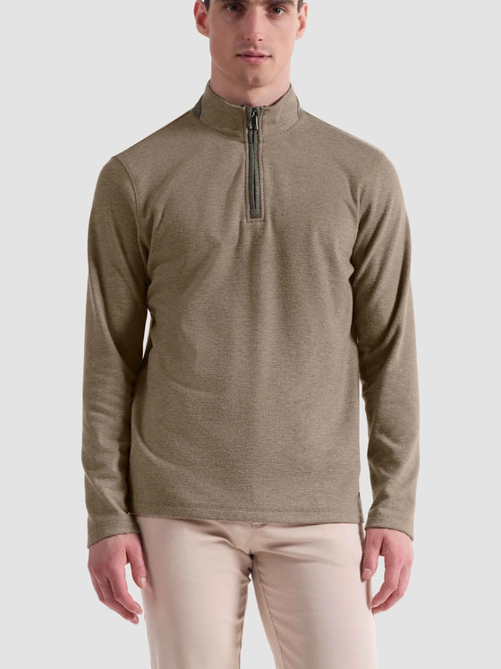 Bugatchi Houndstooth Performance Quarter Zip in Taupe