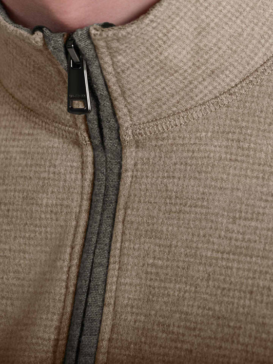 Bugatchi Houndstooth Performance Quarter Zip in Taupe