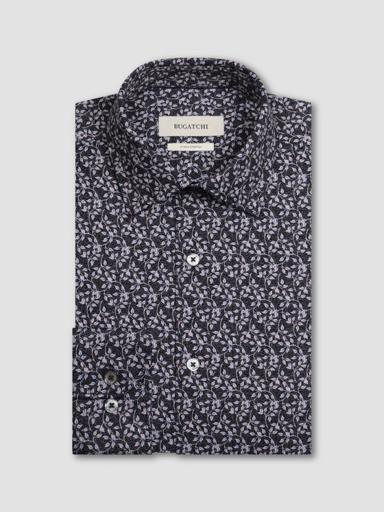 Bugatchi James Leaf Print OoohCotton® Shirt in Anthracite