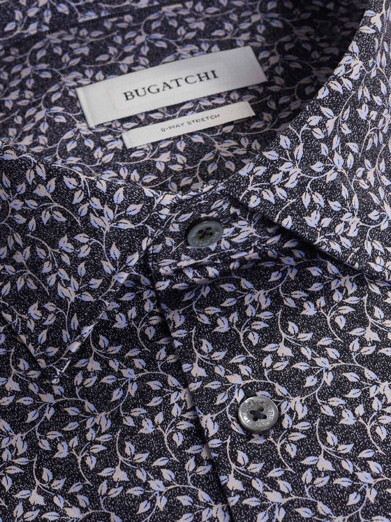 Bugatchi James Leaf Print OoohCotton® Shirt in Anthracite