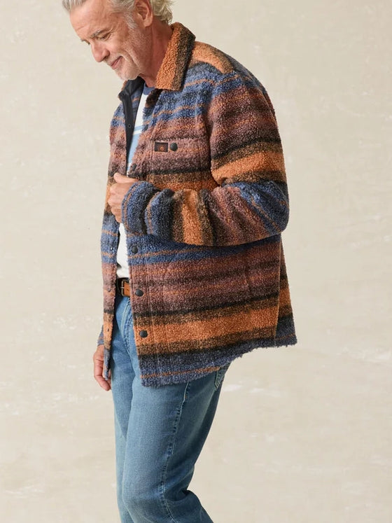 Faherty Brand Range Fleece CPO in Autumn Horizon Stripe shacket