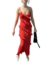 Good American Chiffon Ruffle Bias Slip Dress in Grenadine