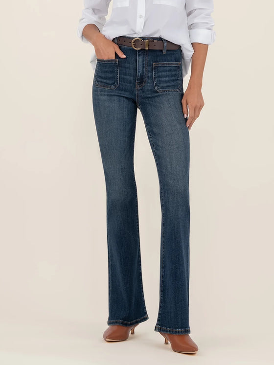 Kut from the Kloth Ana Flare with Patch Pockets in Deductive with Dark Base Wash