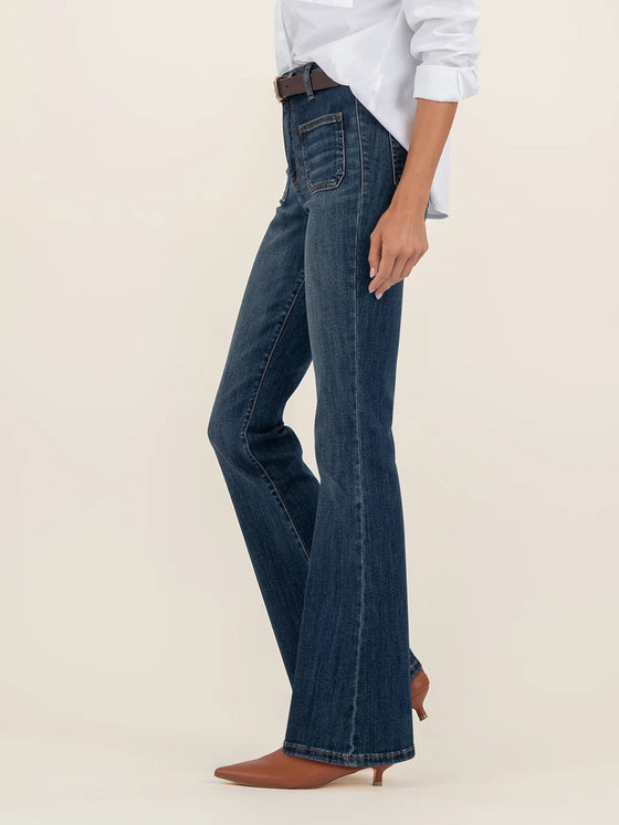 Kut from the Kloth Ana Flare with Patch Pockets in Deductive with Dark Base Wash