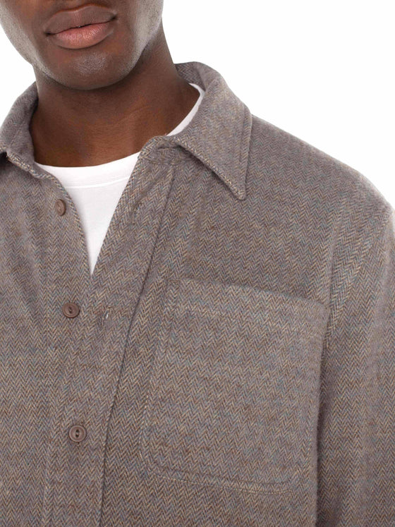 Liverpool Button Up Long Sleeve Shirt in Taupe Blue Multi