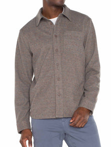  Liverpool Button Up Long Sleeve Shirt in Taupe Blue Multi