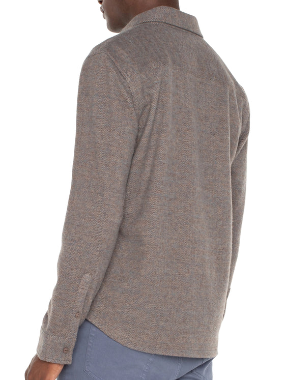 Liverpool Button Up Long Sleeve Shirt in Taupe Blue Multi