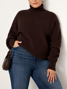  Good American Cozy Rib Turtleneck in Bark003