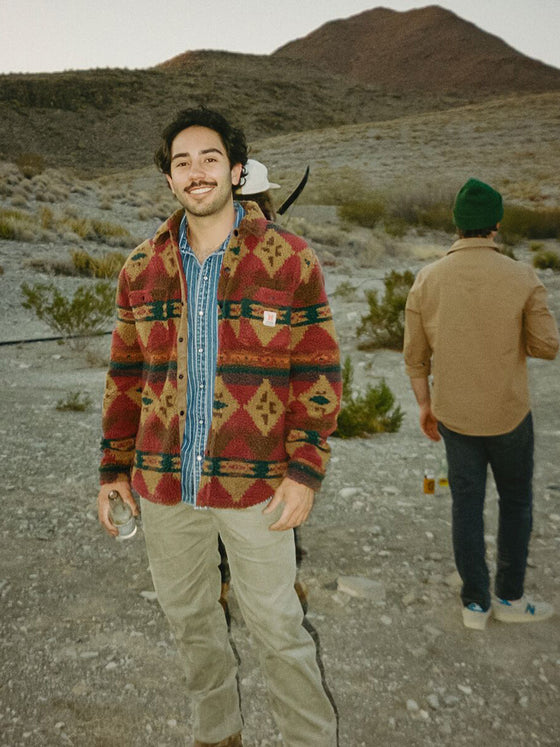 Howler Bros Allegheny Fleece Overshirt: Mitla Motifs in Brick