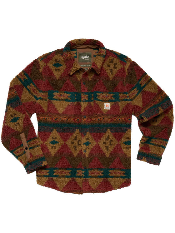 Howler Bros Allegheny Fleece Overshirt: Mitla Motifs in Brick