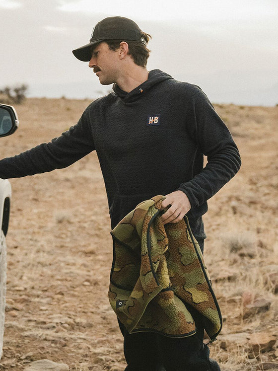Howler Bros Palo Duro Fleece Hoodie: Mountain Grid in Antique Black