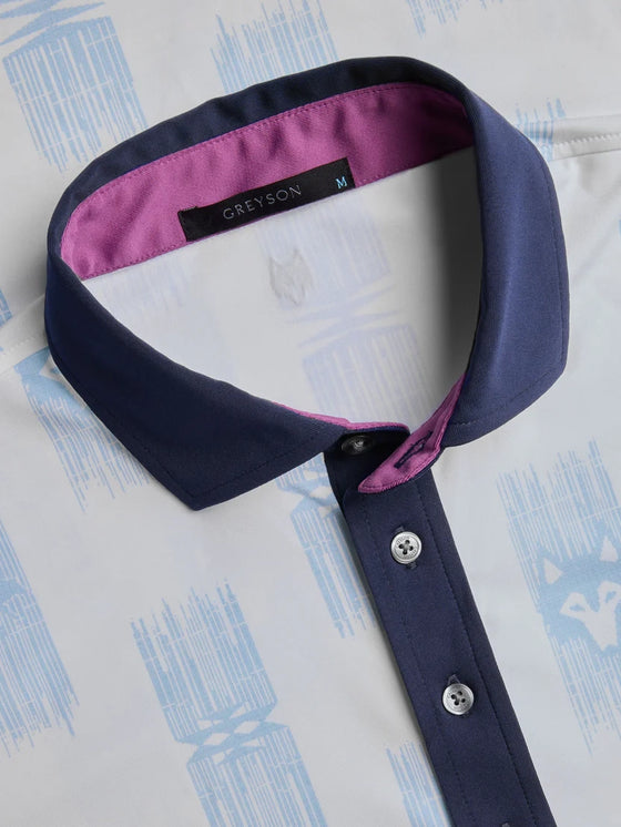 Greyson Western Spirits Polo in Arctic navy purple collar