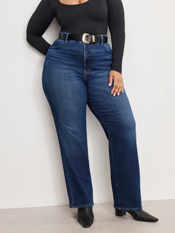 Good American Soft Tech Good True Straight Jeans in Indigo572