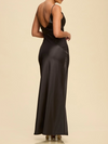 Luxxel Mesh Insert Satin Dress in Black