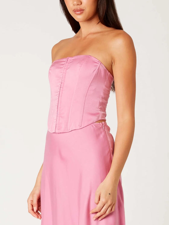 Nia the Brand Lucas Corset in Peony pink silk