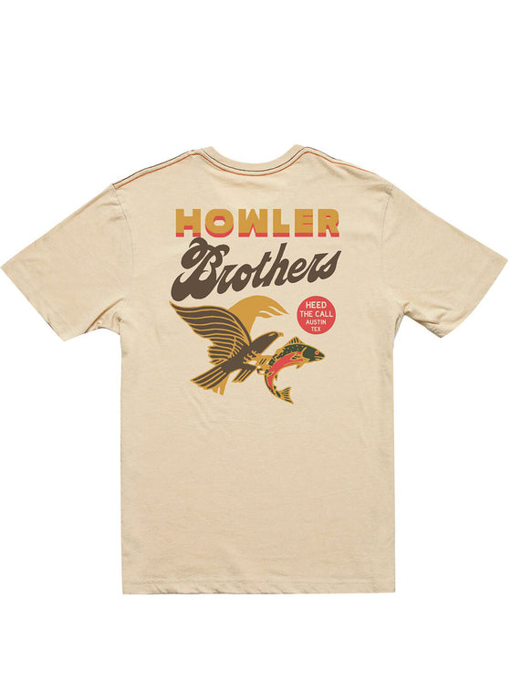 Howler Bros Pocket T-Shirt: Osprey Prey in Sand Heather bird fish
