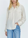 Pistola Nellie Oversized Button Down Shirt - Tan Pinstripe