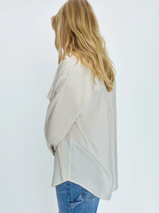 Pistola Nellie Oversized Button Down Shirt - Tan Pinstripe