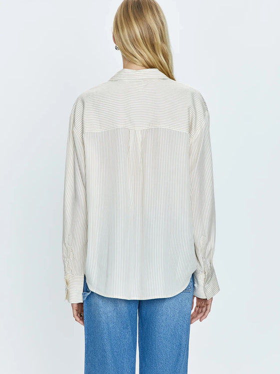 Pistola Nellie Oversized Button Down Shirt - Tan Pinstripe