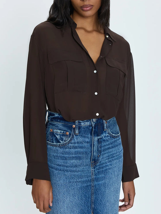 Pistola Reese Sheer Button Down Shirt in Dark Roast