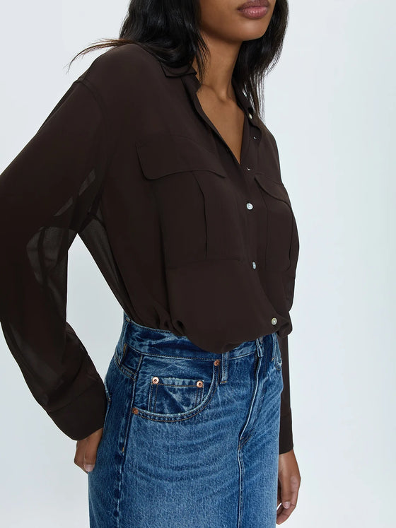 Pistola Reese Sheer Button Down Shirt in Dark Roast