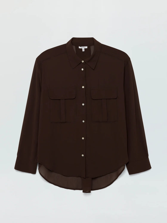 Pistola Reese Sheer Button Down Shirt in Dark Roast