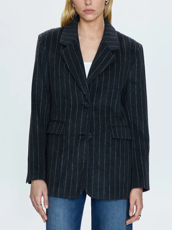 Jane Oversized Wool Blazer in Charcoal Chalk Stripe gray