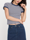 Good American Super Stretch Baby Ringer Tee in Horizon Stripe
